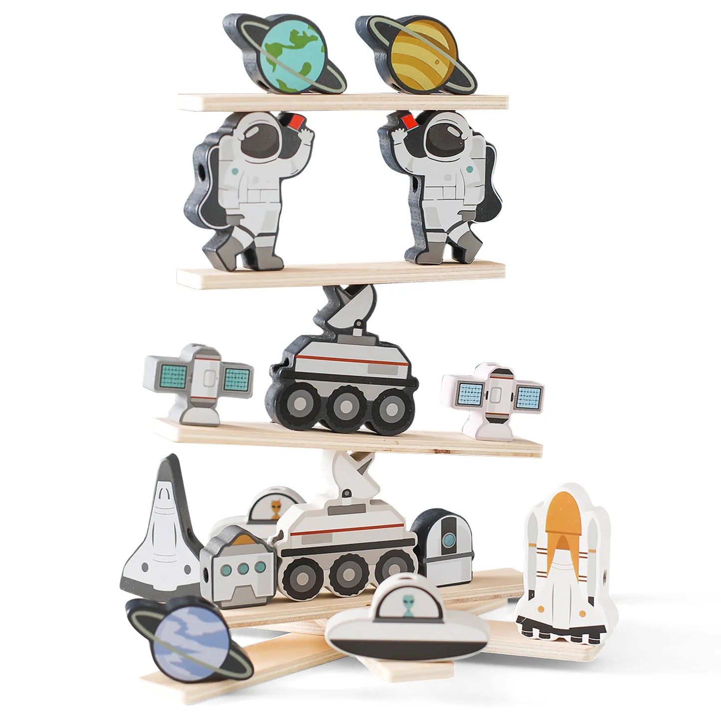 Wooden Space Theme Stacking Blocks and Balance Toys For Kids - Premium  from The Rare Bunnies  - Just $19.99! Shop now at The Rare Bunnies 