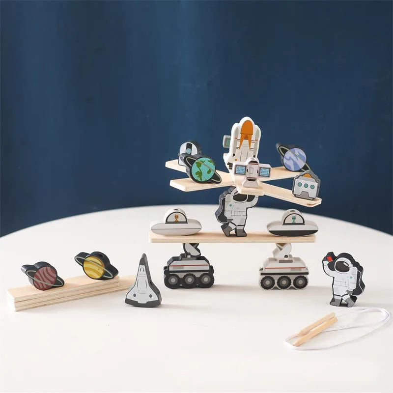 Wooden Space Theme Stacking Blocks and Balance Toys For Kids - Premium  from The Rare Bunnies  - Just $19.99! Shop now at The Rare Bunnies 